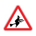 Attention Witch sign. Caution hag symbol. Red road sign Royalty Free Stock Photo