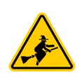 Attention Witch sign. Caution hag symbol. Yellow road sign