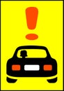 Attention woman driving a car road sign