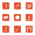 Attentive attitude icons set, grunge style