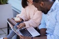 Attentive elegant lady pointing out a nice item Royalty Free Stock Photo