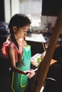 Attentive girl panting on canvas