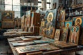 The Creative World of the Icon-Painting Workshop: History and Spirituality Are Combined in the Process of Creating and Royalty Free Stock Photo