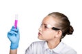 Attentive schoolgirl conducting a chemistry experiment at elementary science class Royalty Free Stock Photo