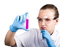 Attentive schoolgirl conducting a chemistry experiment at elementary science class Royalty Free Stock Photo