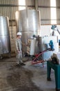 Attentive technician operating a machine Royalty Free Stock Photo