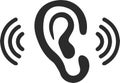 Attentively ear listen icon, attention, ear black vector icon