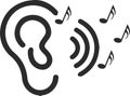 Attentively ear listen icon, attention, ear black vector icon