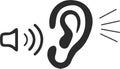 Attentively ear listen icon, attention, ear black vector icon