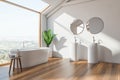 Attic bathroom corner with double sink Royalty Free Stock Photo