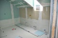 Attic bathroom with skylight under construction with drywall taping Royalty Free Stock Photo