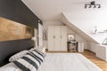 Attic bedroom in black and white Royalty Free Stock Photo