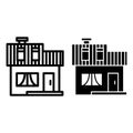 Attic cottage line and glyph icon. House with mansard vector illustration isolated on white. Building outline style