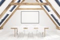 Attic dining room interior, table, chairs, poster Royalty Free Stock Photo