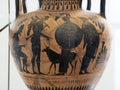 Attic etruscan greek black painted figure pottery cup Royalty Free Stock Photo