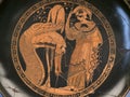 Attic etruscan greek black painted figure pottery cup Royalty Free Stock Photo