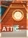 The attic flyer design. An old room interior for banner concept. A vector cartoon illustration Royalty Free Stock Photo