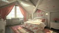 An attic girl's bedroom. Teen mansard room