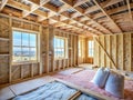 Attic Insulation Installation Warmth and Efficiency in a Partially Insulated Home Royalty Free Stock Photo
