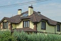 Attic of a large yellow private house with  windows Royalty Free Stock Photo