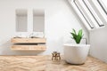 Attic luxury bathroom interior, white close up Royalty Free Stock Photo