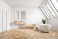 Attic luxury bathroom interior, white Royalty Free Stock Photo