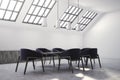 Attic meeting room corner, black chairs