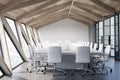 Attic meeting room, wooden ceiling close up