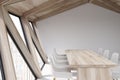 Attic meeting room, wooden ceiling corner