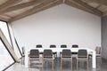 Attic meeting room, wooden ceiling, side view