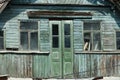 Attic of an old rural wooden gray green house Royalty Free Stock Photo