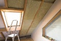 Attic renovation and thermal Insulation with mineral rock wool