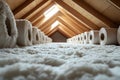 Cozy Attic Storage with Soft Insulation and Light Beams Ideal for Home Design Concept Generative AI Royalty Free Stock Photo