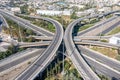 Attiki Odos toll road interchange and National highway in Attica, Athens, Greece. Aerial drone view Royalty Free Stock Photo