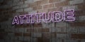 ATTITUDE - Glowing Neon Sign on stonework wall - 3D rendered royalty free stock illustration