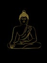 The attitude of subduing Mara of buddha golden line sketch over black background