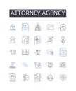 Attorney agency line icons collection. Counsel firm, Advocate bureau, Lawyer company, Solicitor office, Legal agency