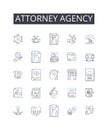 Attorney agency line icons collection. Counsel firm, Advocate bureau, Lawyer company, Solicitor office, Legal agency