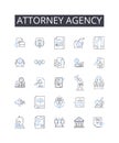 Attorney agency line icons collection. Counsel firm, Advocate bureau, Lawyer company, Solicitor office, Legal agency