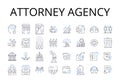 Attorney agency line icons collection. Counsel firm, Advocate bureau, Lawyer company, Solicitor office, Legal agency