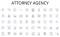 Attorney agency line icons collection. Gadgets, Devices, Hardware, Compnts, Circuitry, Audio, Video vector and linear