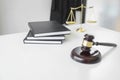 Attorney`s suit, Law books, a gavel and scales of justice on a w Royalty Free Stock Photo