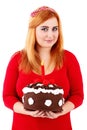 Attracitve plump woman holding birthday cake