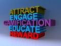 Attract engage gamification educate reward on blue