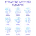 Attracting investors blue gradient concept icons set