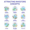 Attracting investors concept icons set