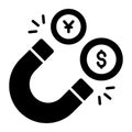 Attracting money, magnet coins, investment, crowdfunding, Premium quality vector illustration concept. Glyph icon Royalty Free Stock Photo