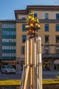 Attraction in Bergamo. Fiammetta - Candela monumentale. P.za Giacomo Matteotti, Bergamo, Italy Royalty Free Stock Photo