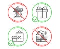 Attraction, Gift box and Shopping icons set. Hotel sign. Free fall, Present package, Gifts and sales. Travel. Vector