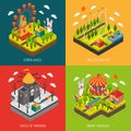 Attraction Park 4 Isometric Icons Square